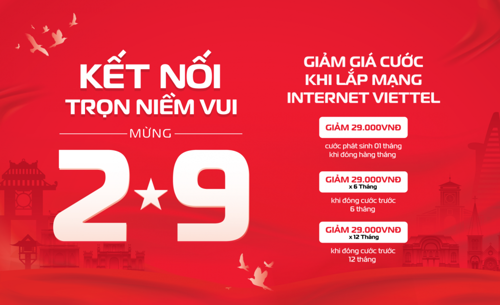 Mừng đại lễ 2/6 giảm 29.000đ khi khách hàng lắp internet Viettel